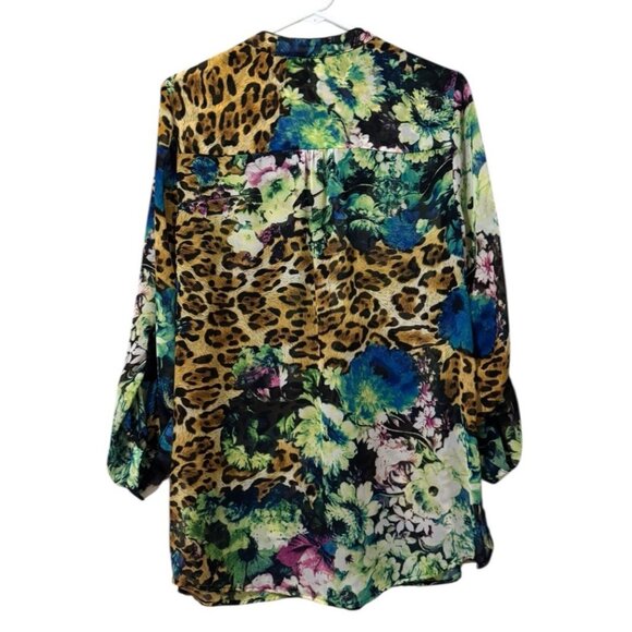 Notations Tunic Blouse Women Size 1X V Neck Long Sleeve Colorful Lightweight - Picture 2 of 11